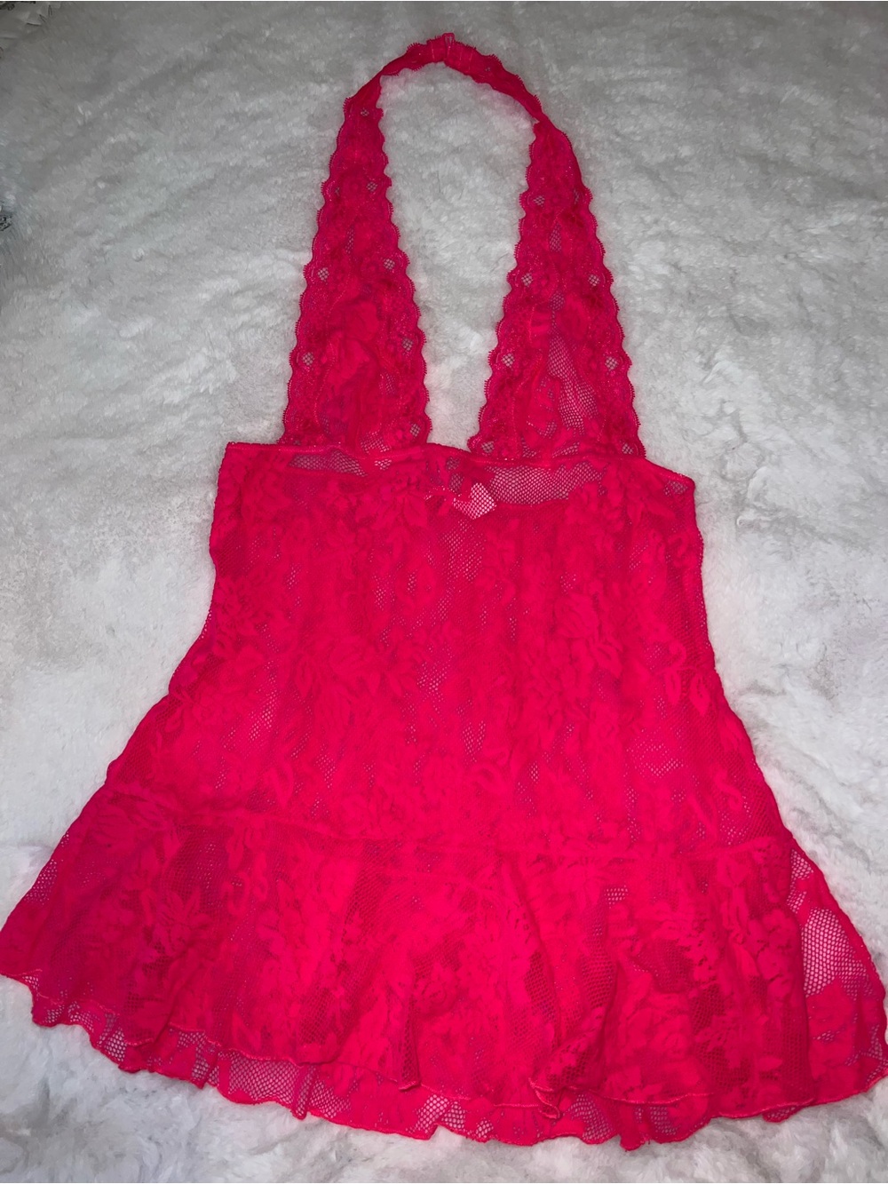 Victoria's Secret Hot Pink Lace Halter Babydoll Chemise
